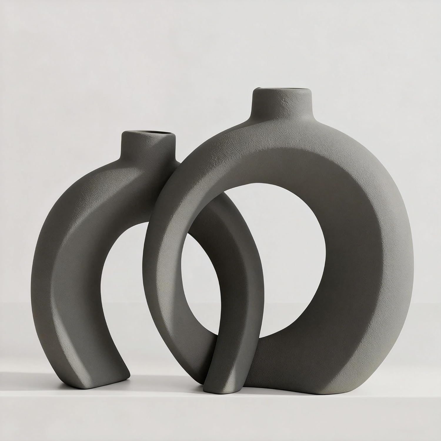 Modern Beige Decorative Vase — Set of 2 — Matte Gray
