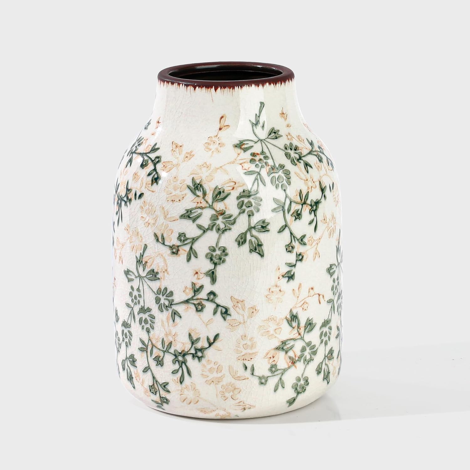 Farmhouse Beige Flower Vase — 8 In-natural-green and Beige
