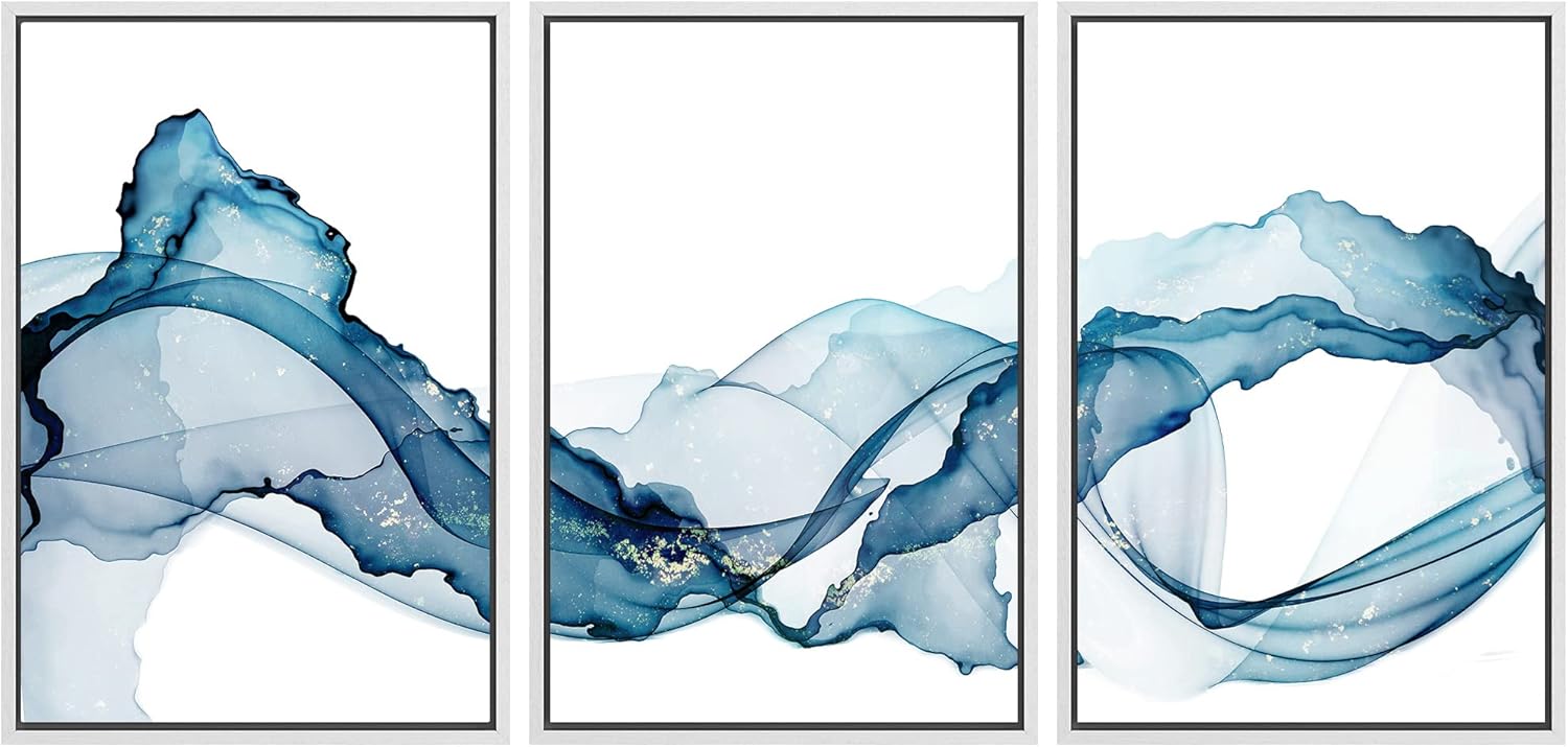Framed Modern Fabric Wall Art — 24" — 16"x24"x3 Panels White