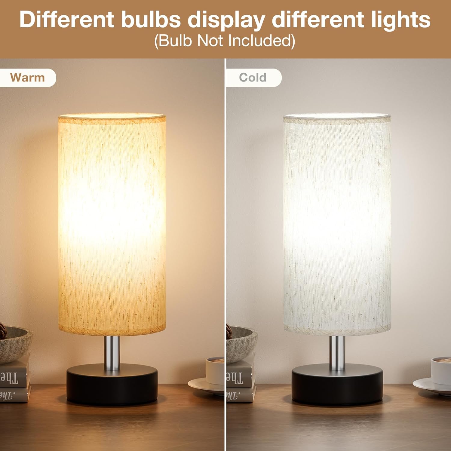 Modern Beige Bedside Lamp — 11.6" - View 3