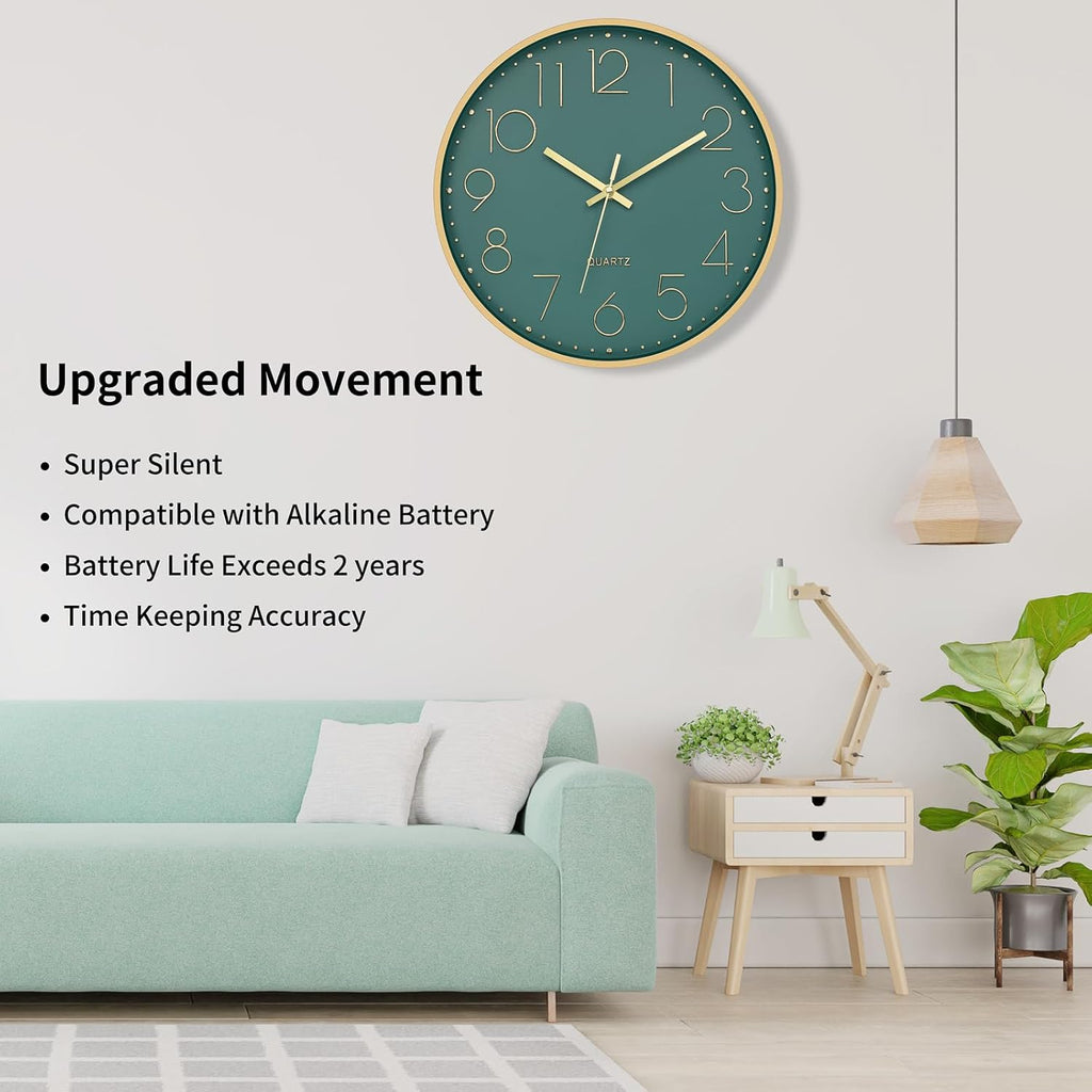 Battery Operated Luxe Black Wall Clock — 12" - View 3
