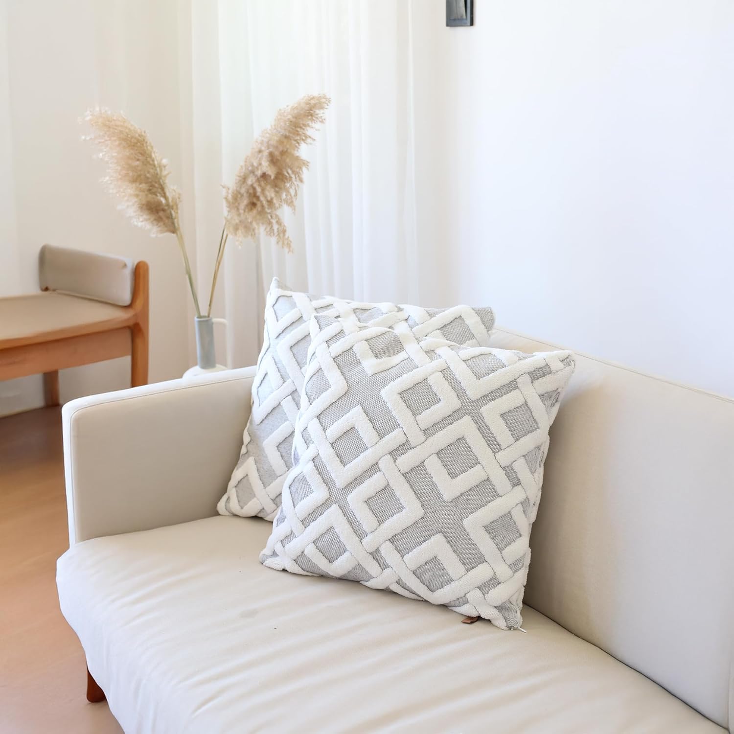 Boho Beige Throw Pillow Cover — 18" — Grey