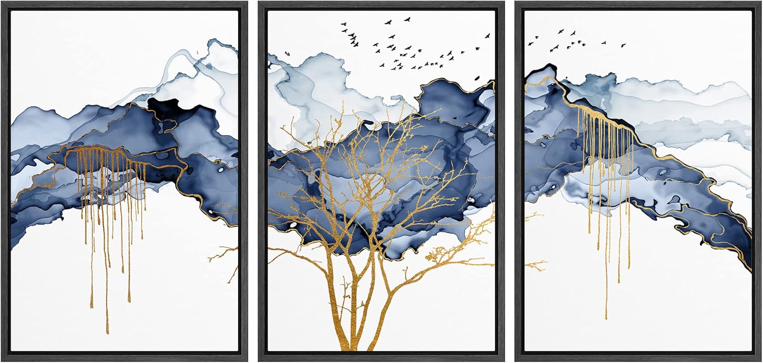 Framed Farmhouse Fabric Wall Art — 24" — 24" x 36" x 3 Panels BLACK