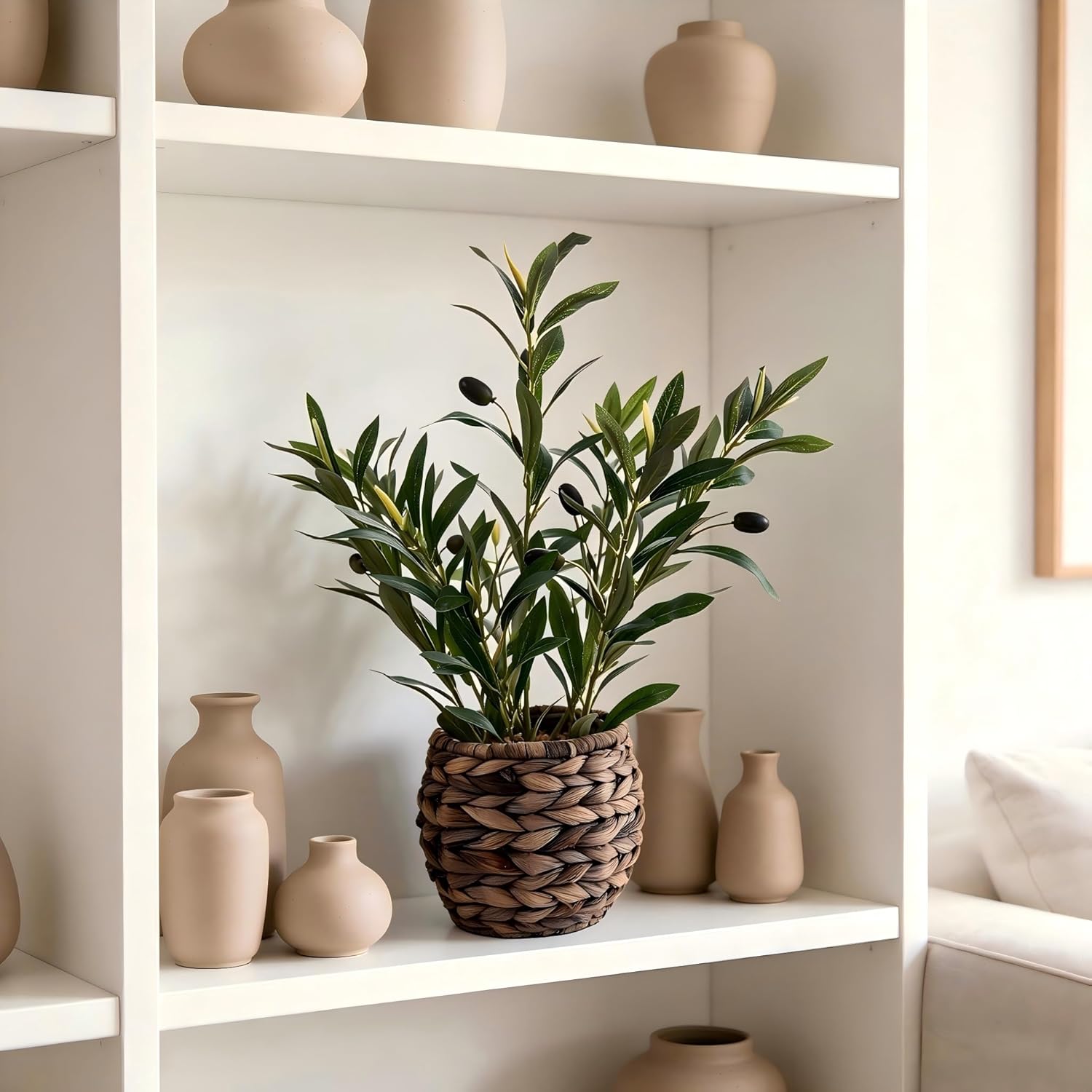 Handwoven Boho Green Artificial Plant — 17.7" - View 3
