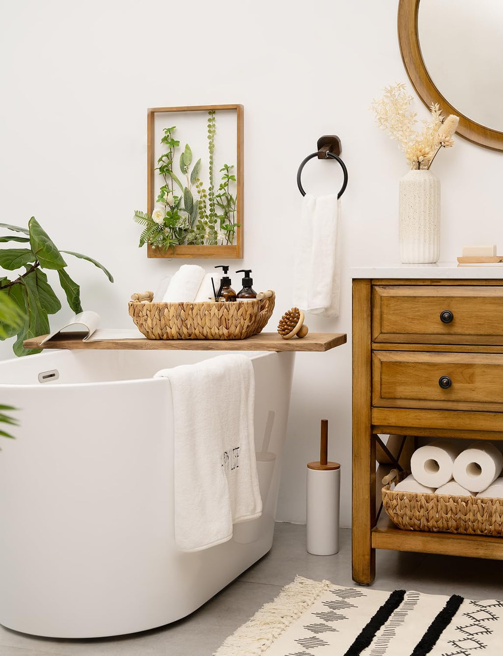 Hand-Woven Boho Beige Storage Basket - View 5