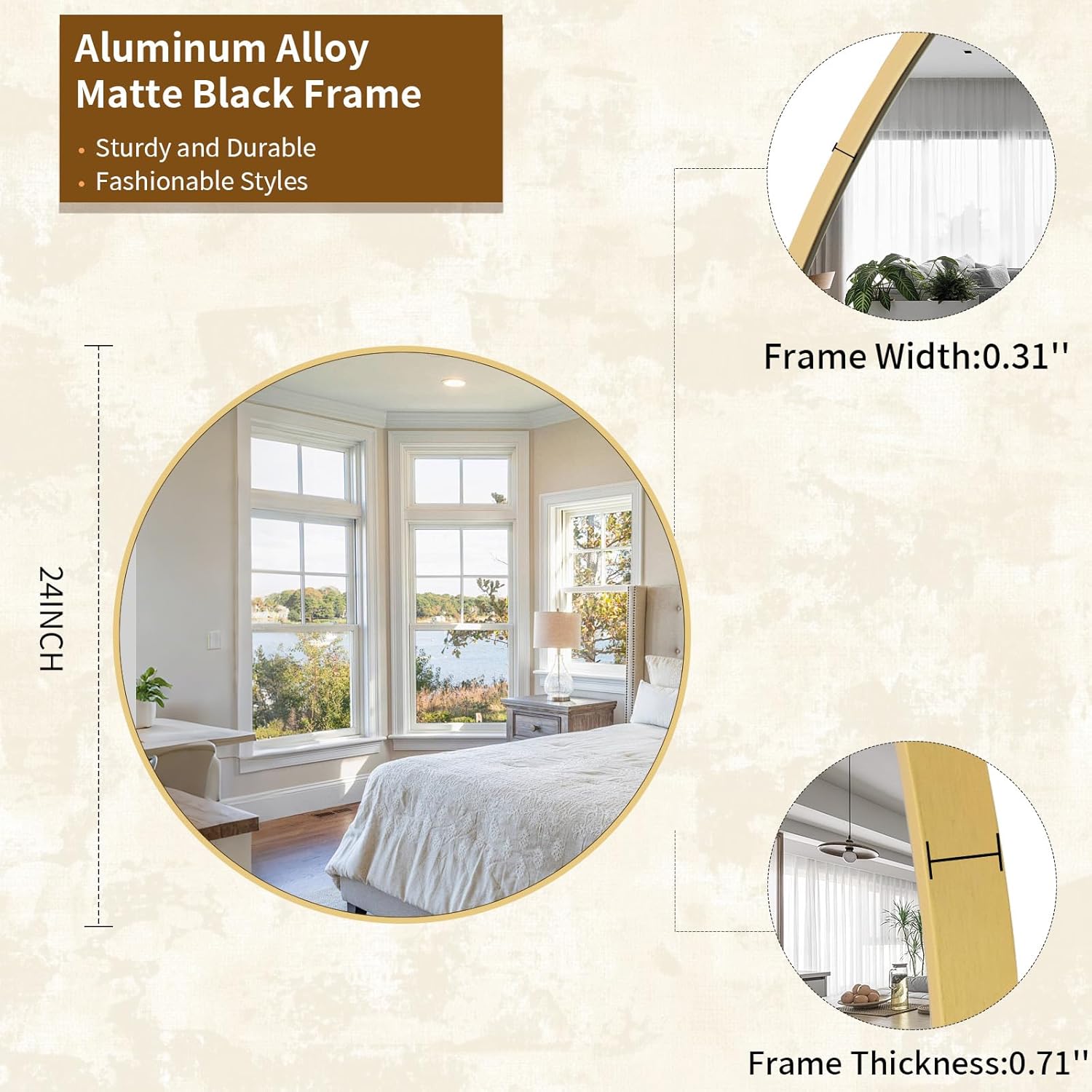 Luxe Black Round Mirror — 24" - View 7