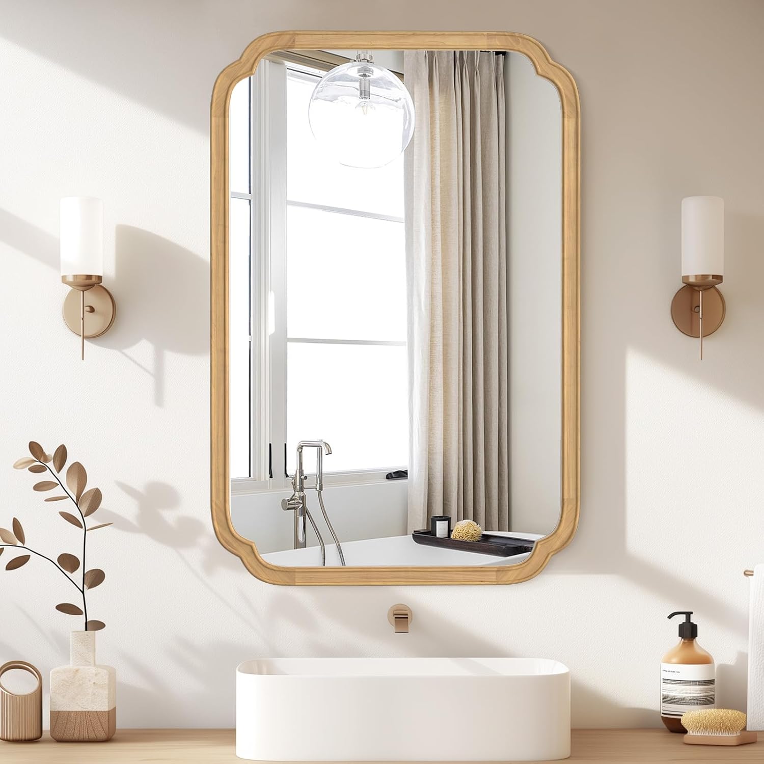 Farmhouse Beige Wall Mirror — 36" — Natural
