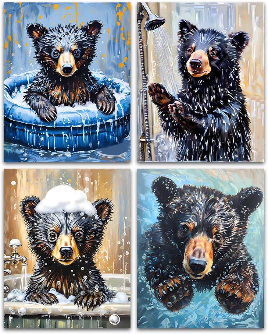 Framed Farmhouse Black Wall Decor — 8" — Unframed 8"x10" - Funny Bathroom Bear Wall Art
