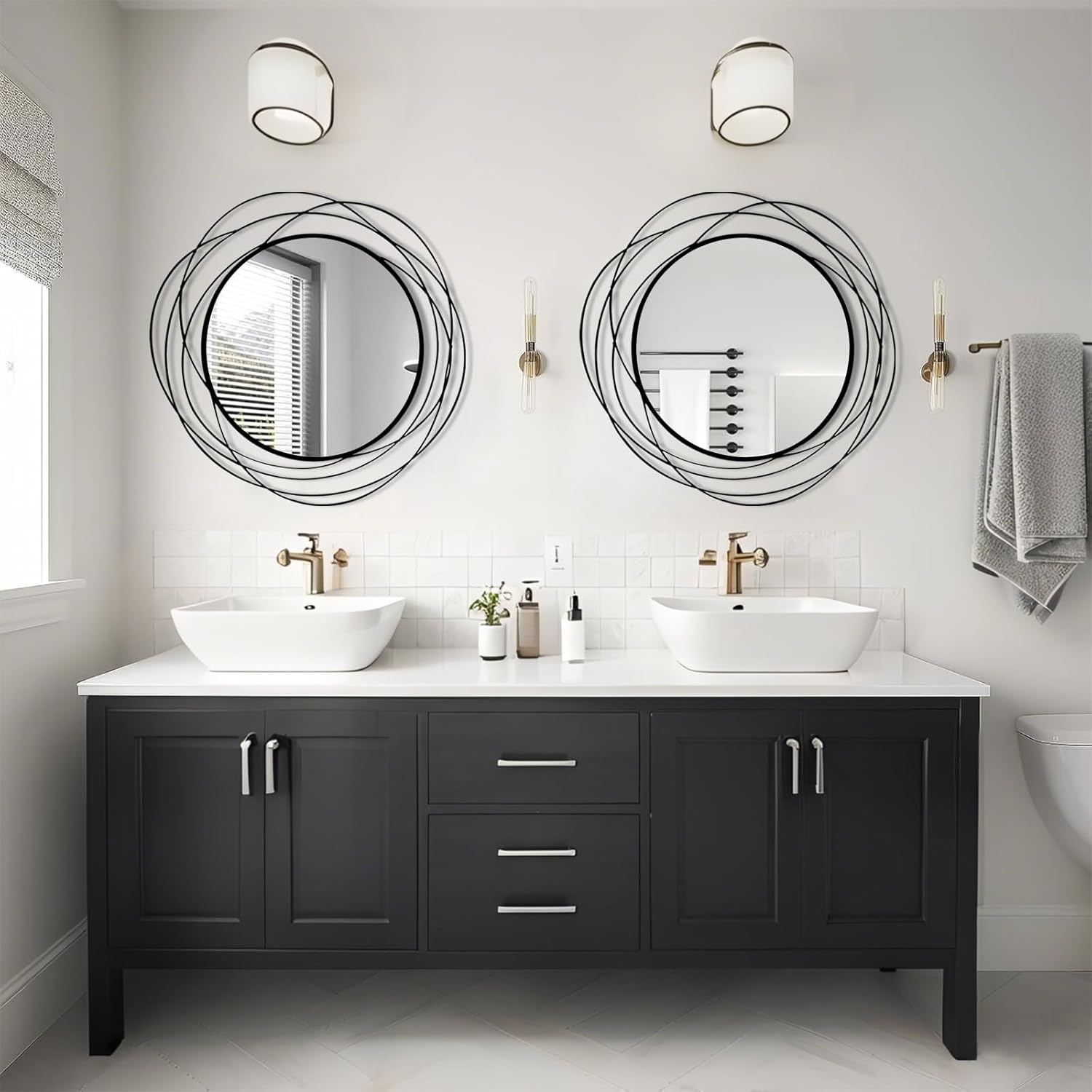 Round Modern Black Wall Mirror — 26.8" - View 4