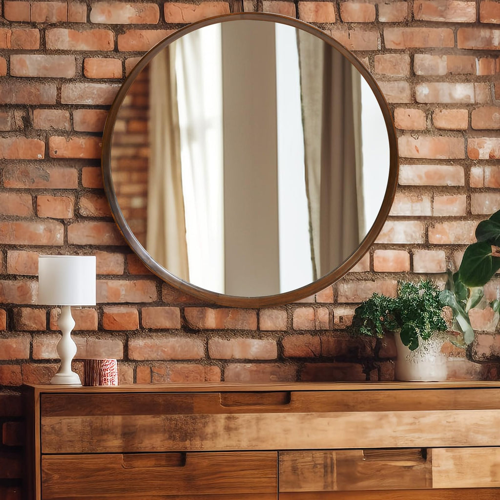 Beige Round Mirror — 24"