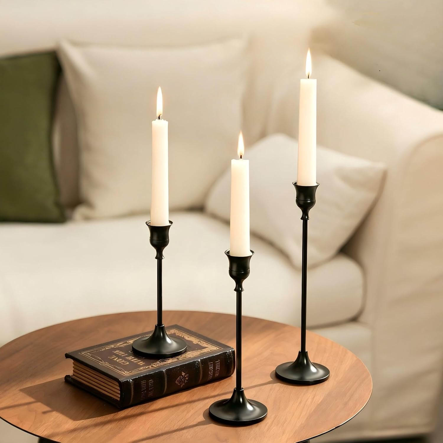 Vintage Luxe Black Candle — Set of 3 — Black