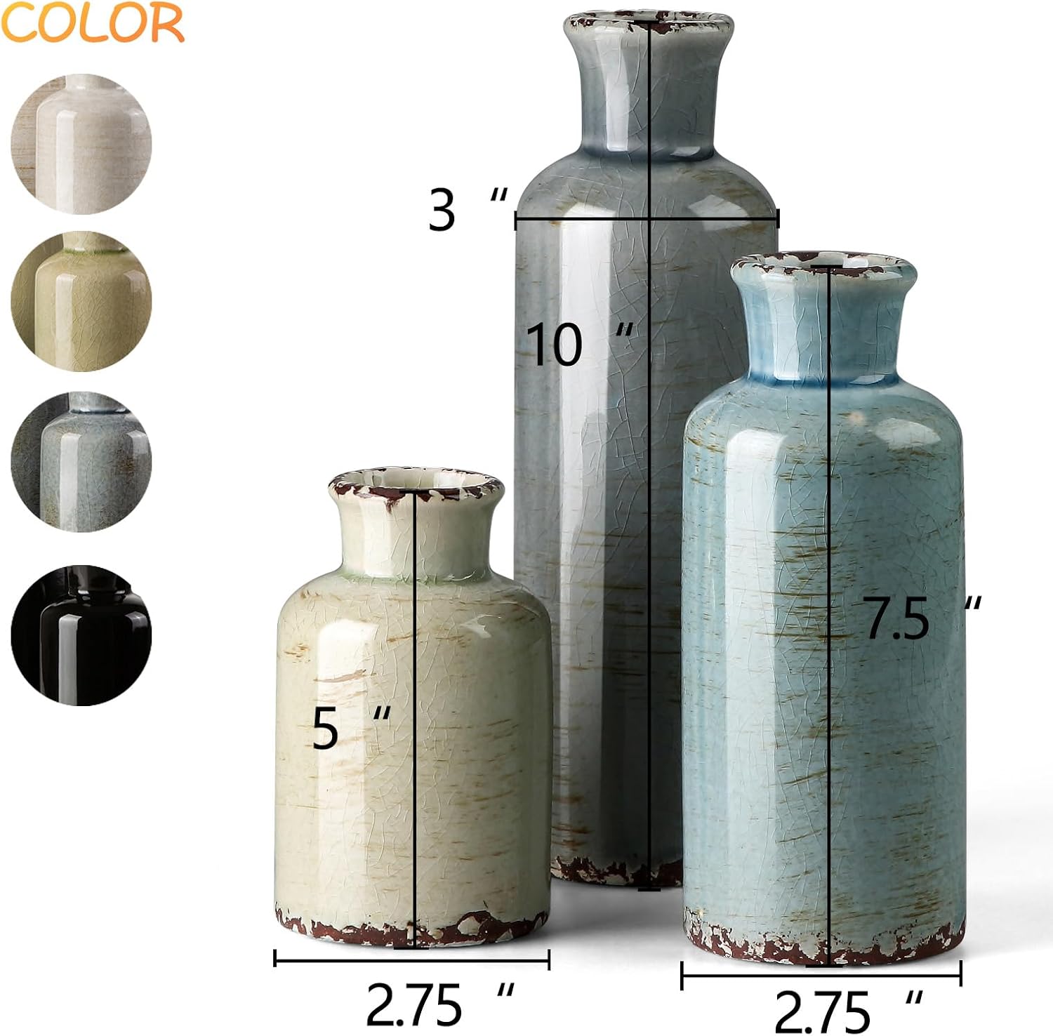 Farmhouse Blue Flower Vase — Set of 3 - View 2