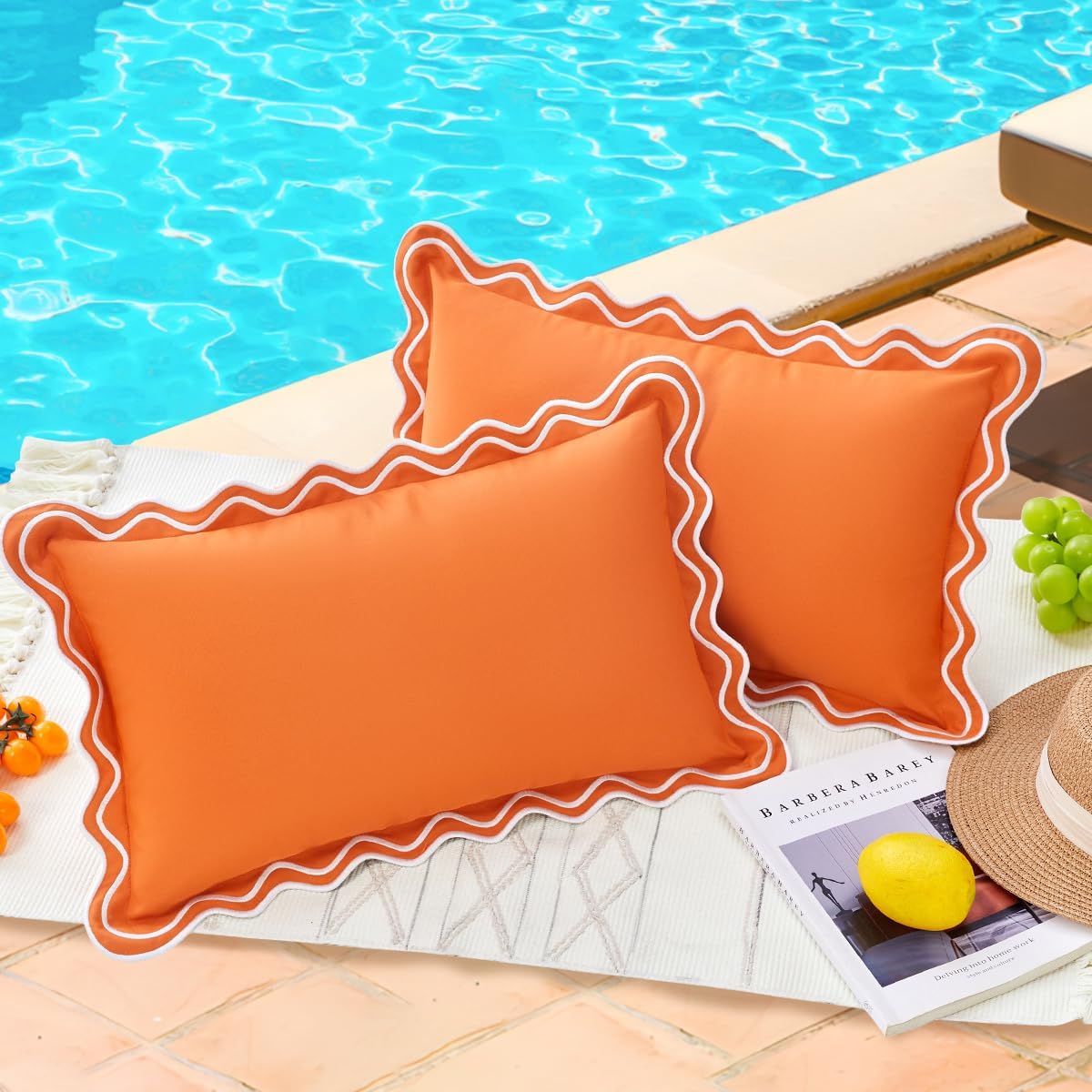 Embroidered Black Pillow Cover — 20" — Orange Scalloped Pillow Covers 12x20