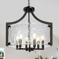 Convertible Farmhouse Black Chandelier — 6-Light — 6-Lights Black Glass