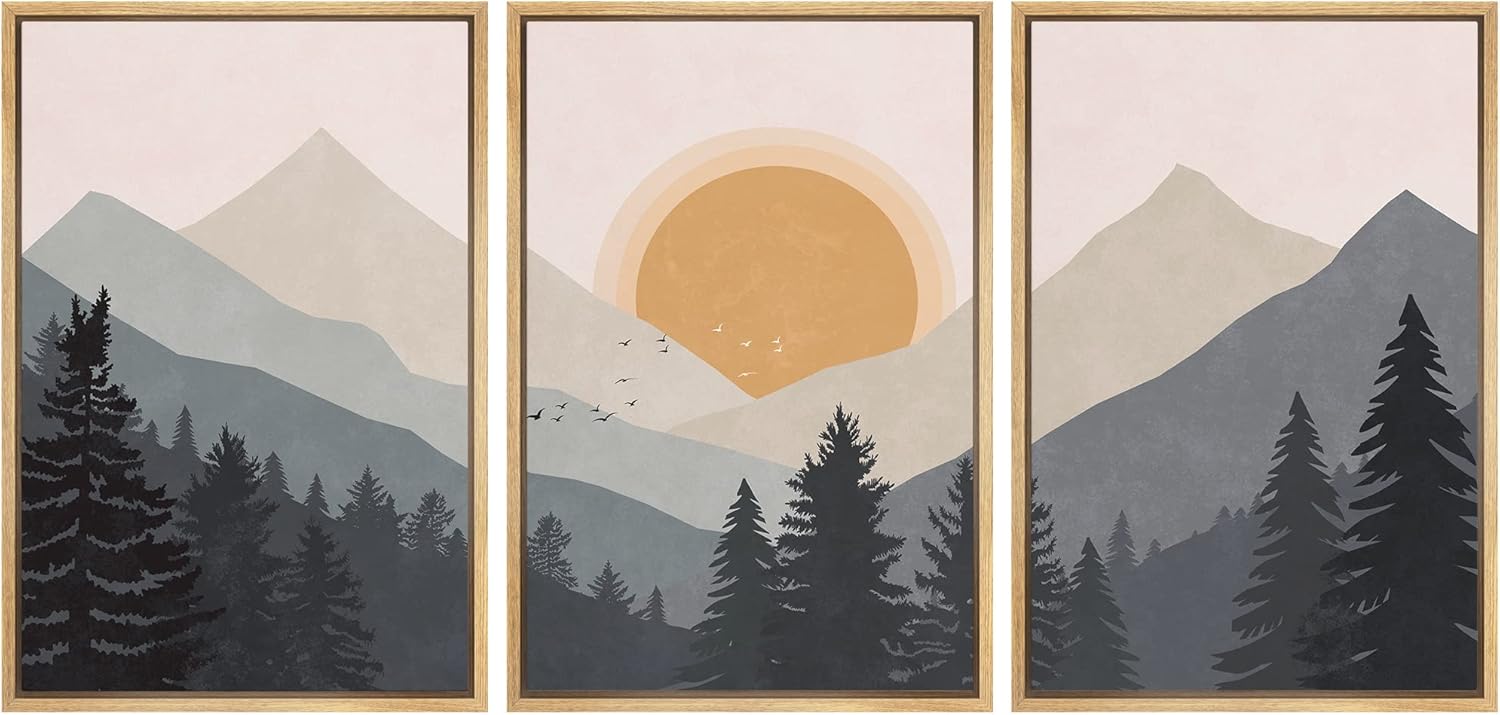 Framed Boho Fabric Wall Art — 16" — 24" x 36" x 3 Panels NATURAL