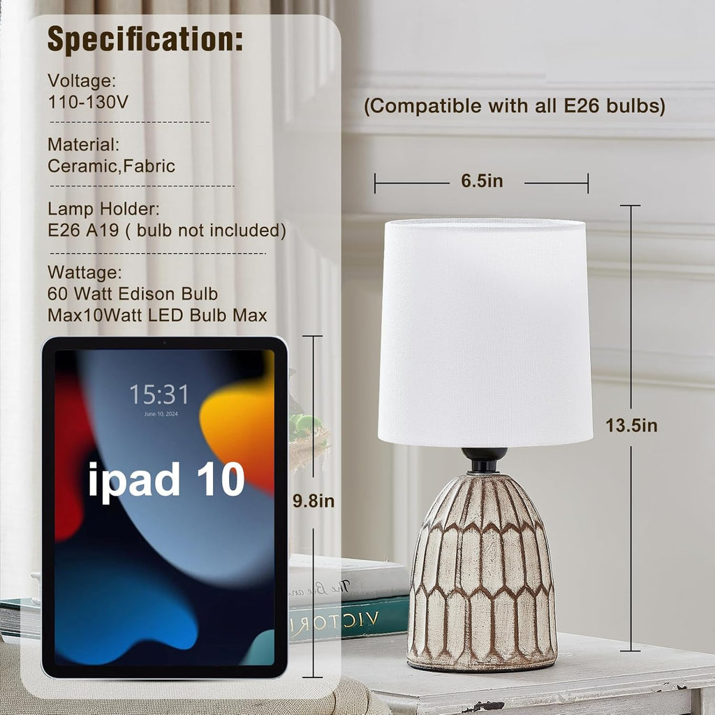 Boho Ceramic Bedside Lamp — 13.5" - View 2