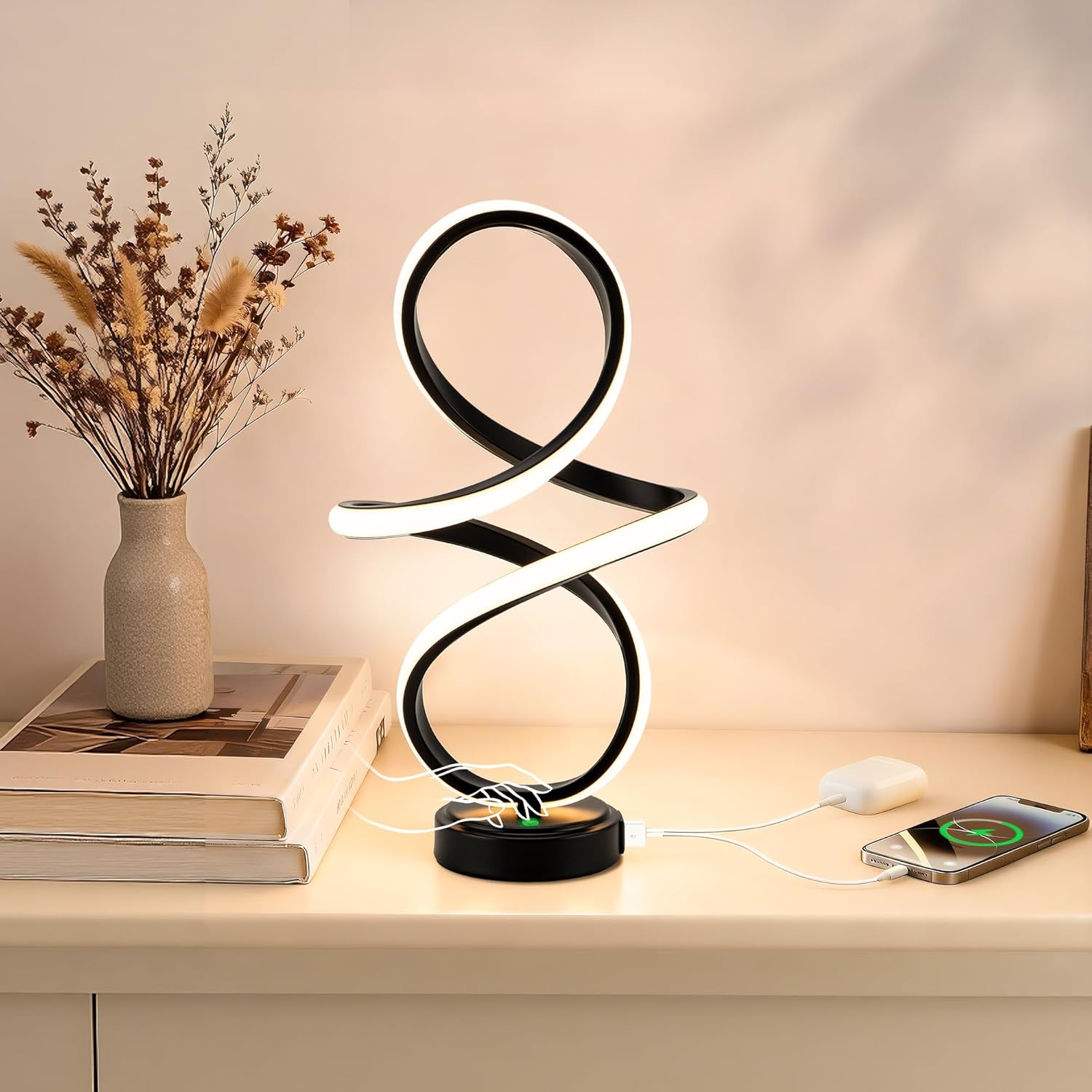 Modern Black Bedside Lamp — Black-UP