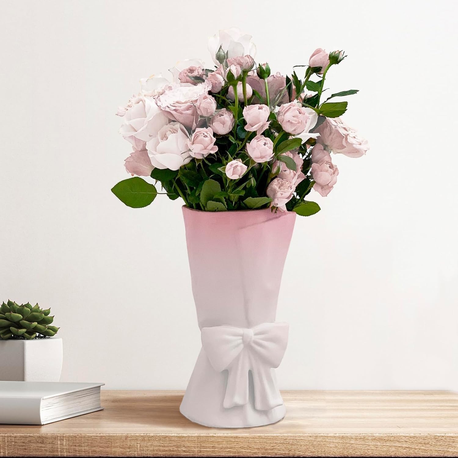 Beige Flower Vase — Pink White