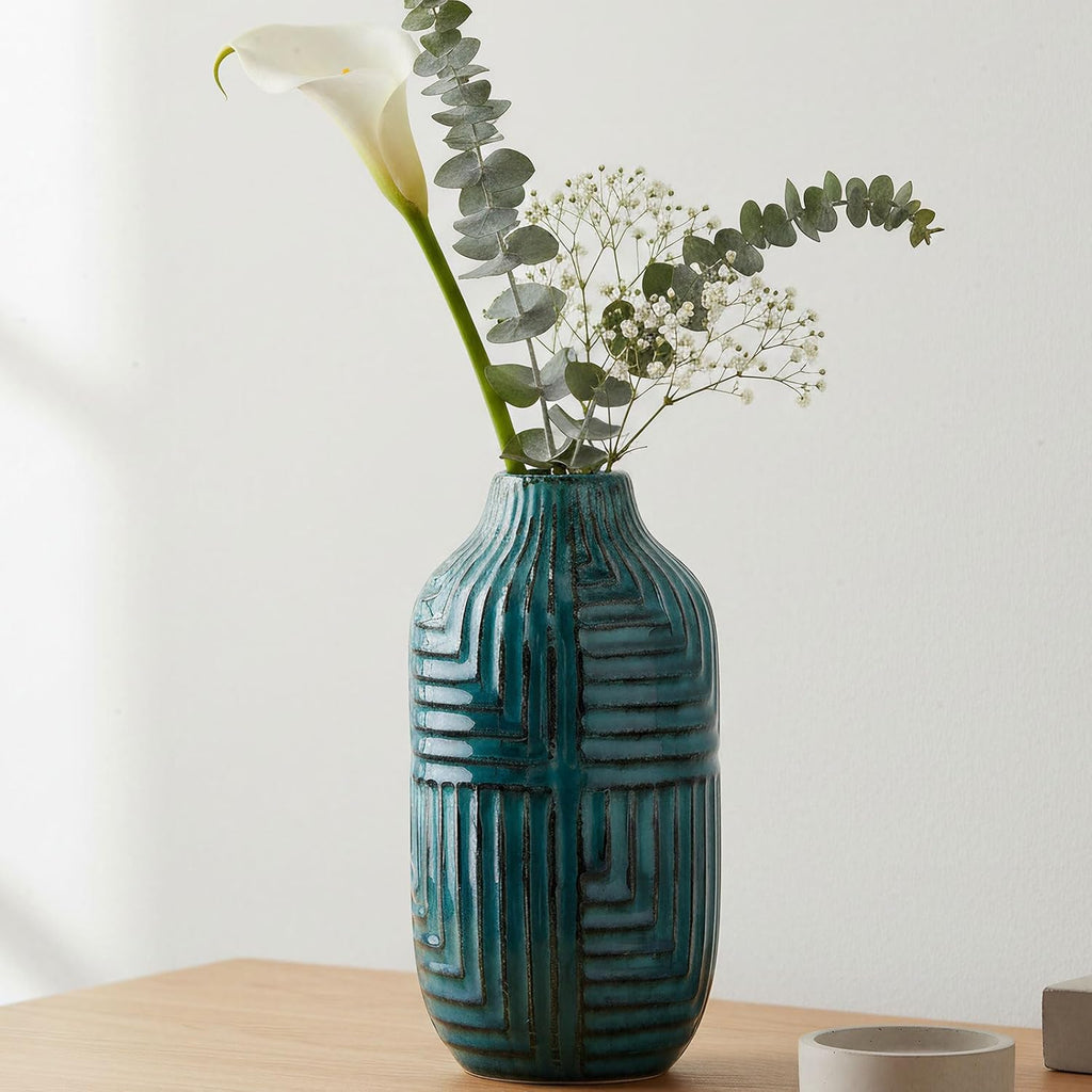 Modern Green Vase — 9.4" — Teal