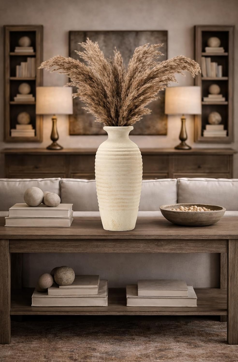 Vintage Farmhouse Beige Vase — 14.4" - View 5