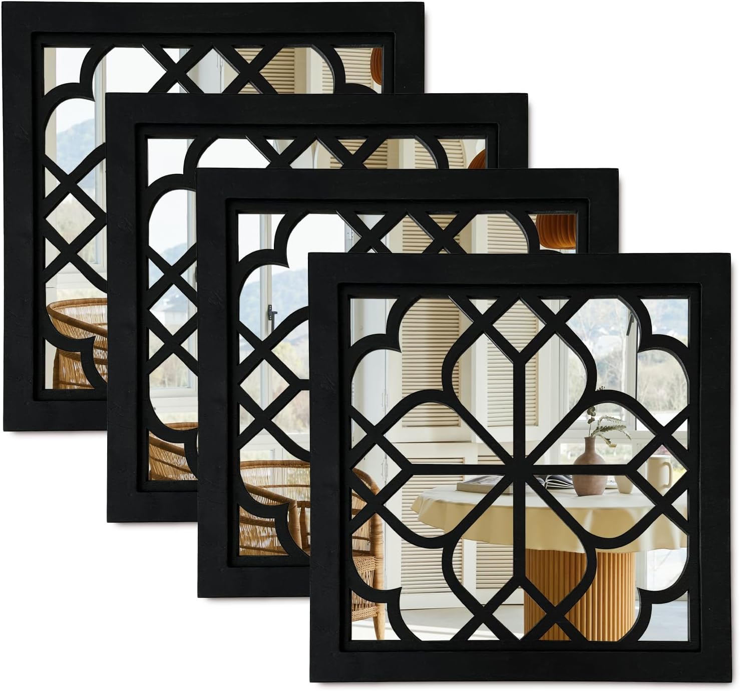 Framed Farmhouse Black Wall Mirror — Black Set 4