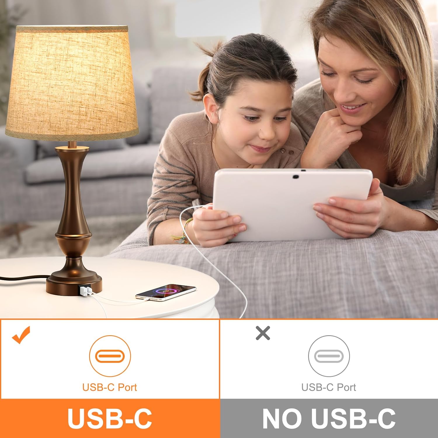 Dimmable Beige Bedside Lamp — Set of 2 - View 7
