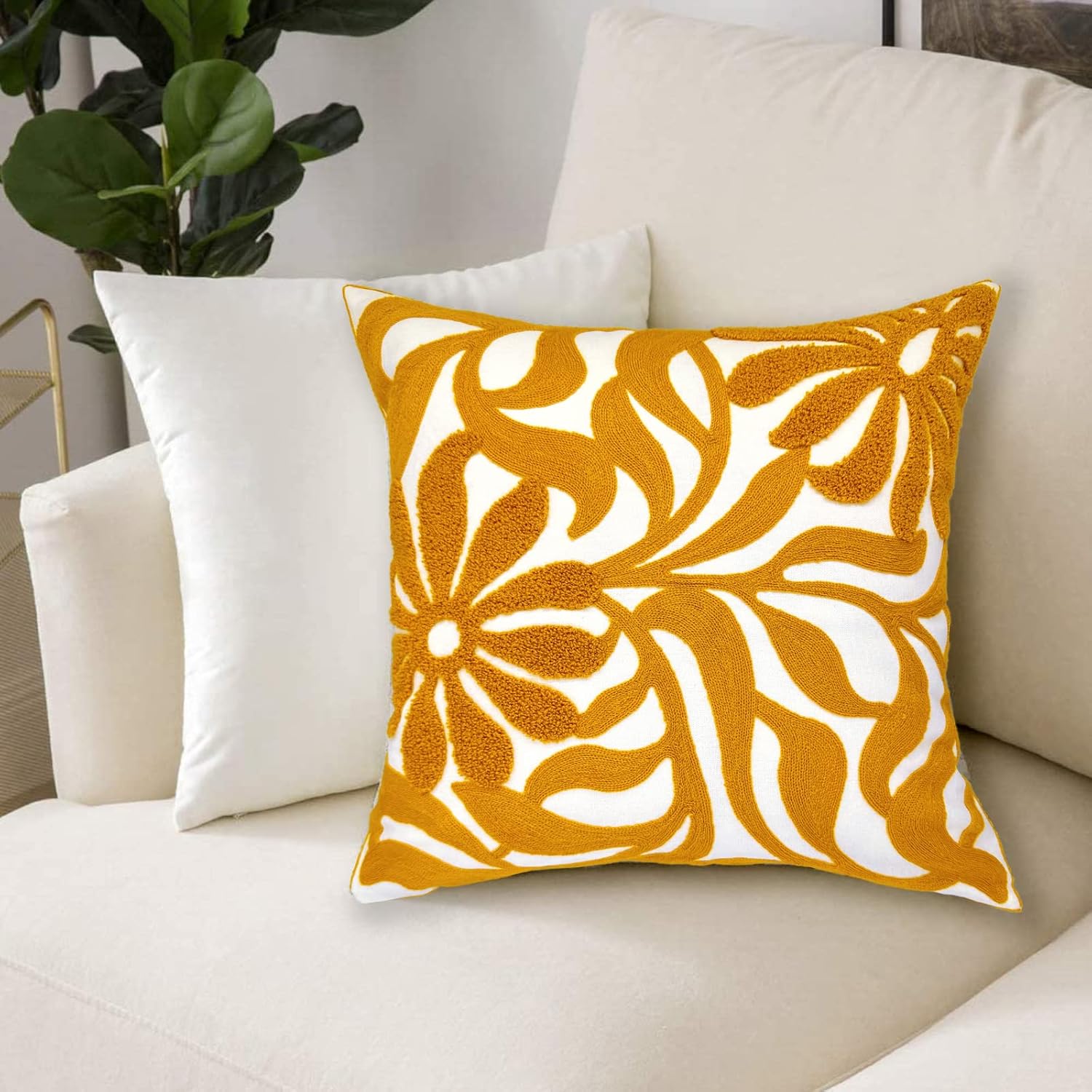 Tufted Boho Beige Throw Pillow Cover — 18" - View 6