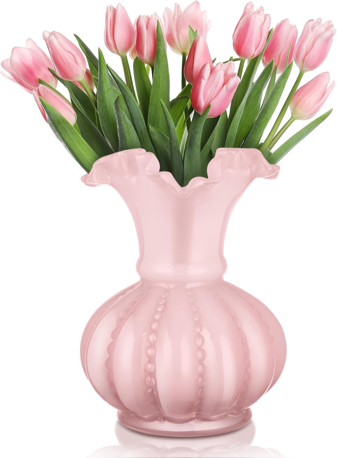 Vintage Farmhouse Green Flower Vase — 7.9" — Pink