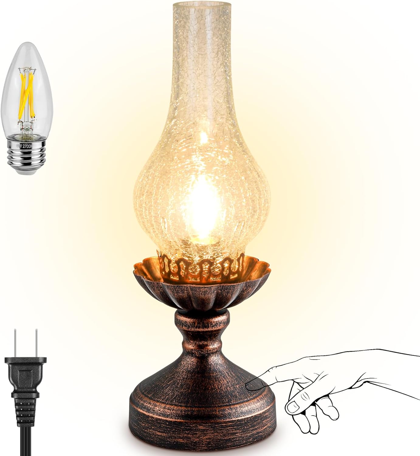 Dimmable Farmhouse Green Bedside Lamp — Transparent