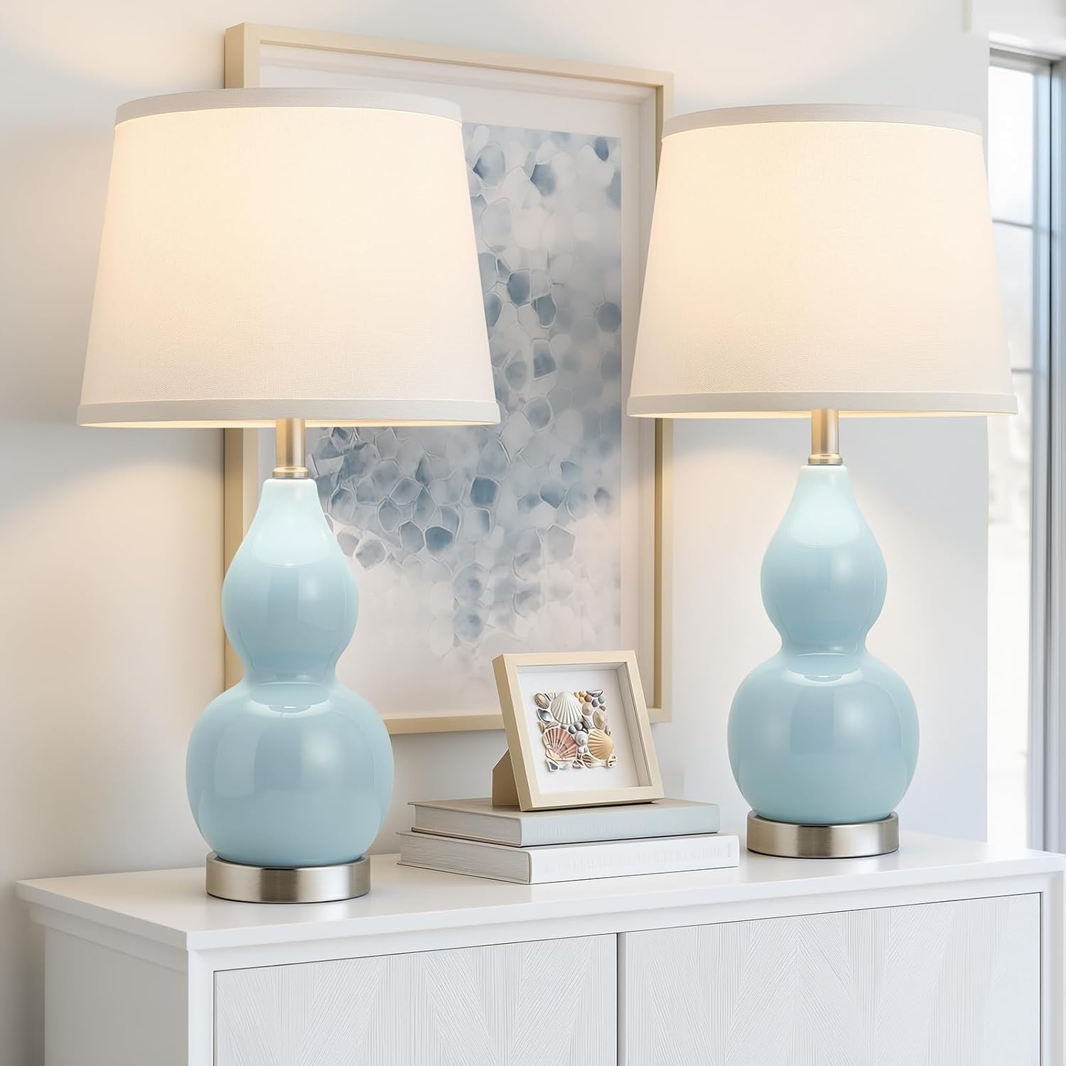 Modern Beige Nightstand Lamp — 18" — 22.63" Blue Gourd