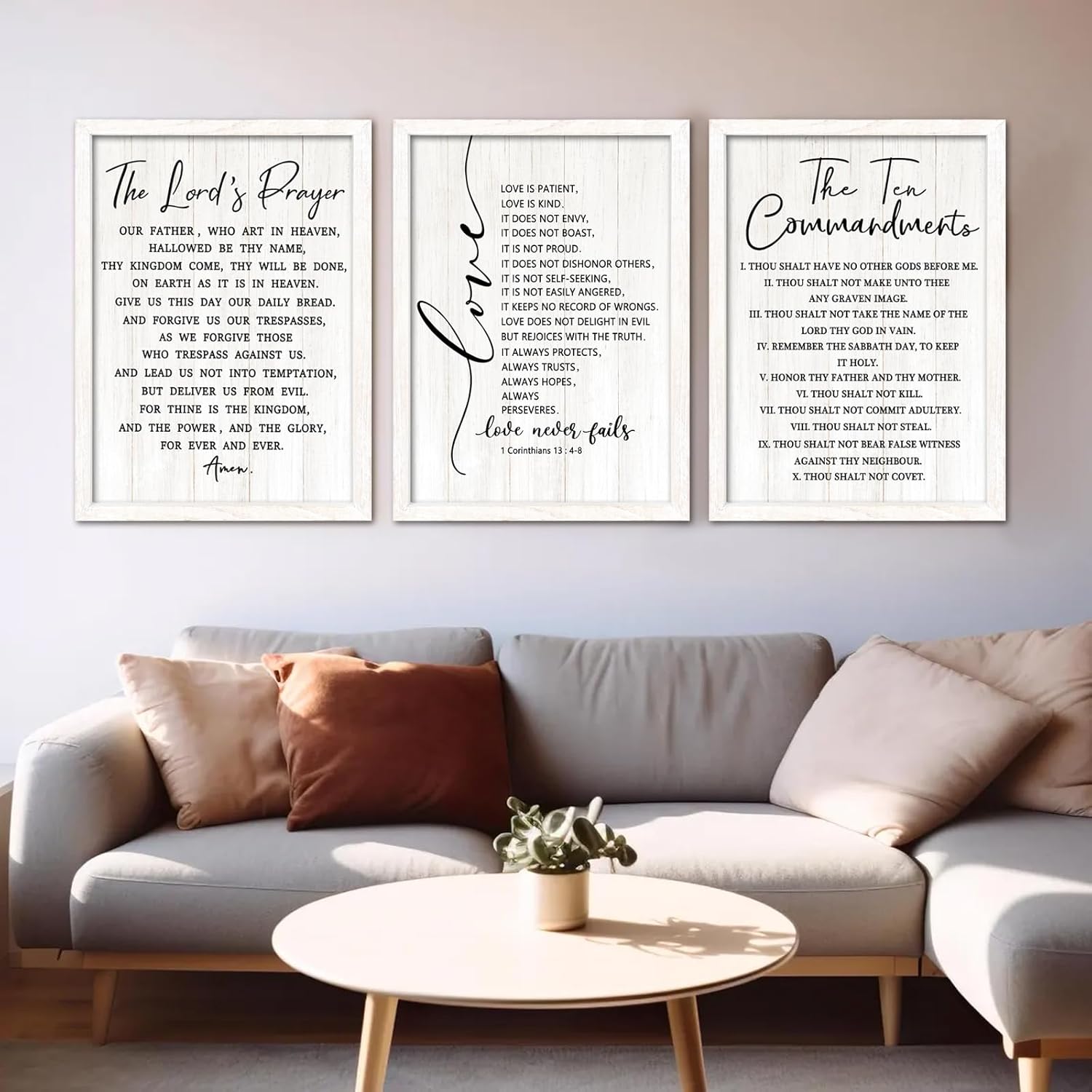 Vintage Farmhouse Beige Framed Wall Art — 11" — 3pc White