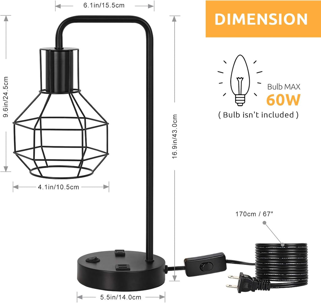USB Farmhouse Metal Desk Lamp - View 2