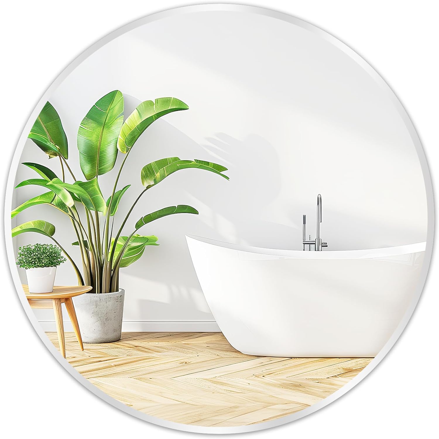 Framed Beige Round Mirror — 20" — 20"L x 20"W