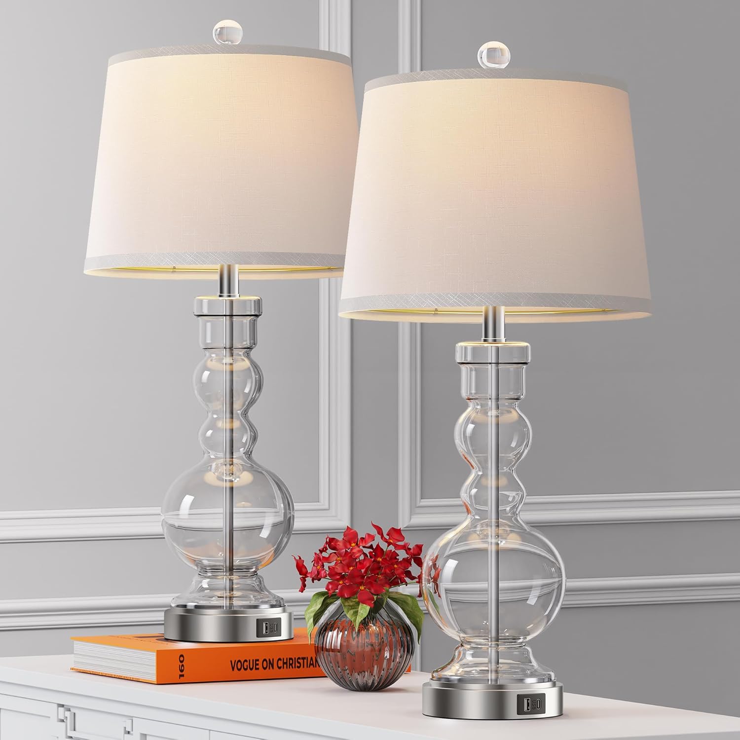 Dimmable Modern Grey Table Lamp — Set of 2 — Clear