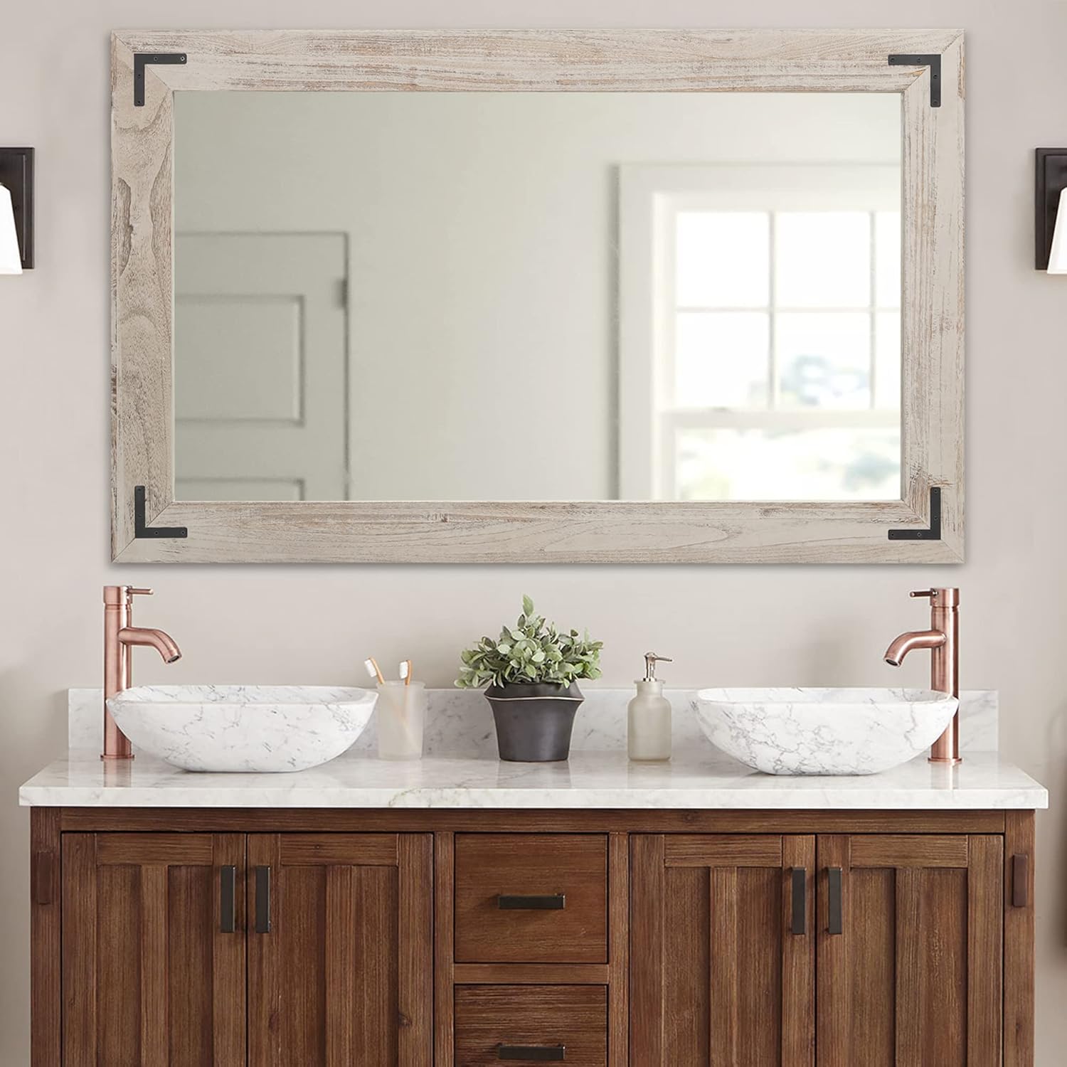Round Farmhouse Black Wall Mirror — 32" — 40"L x 26"W