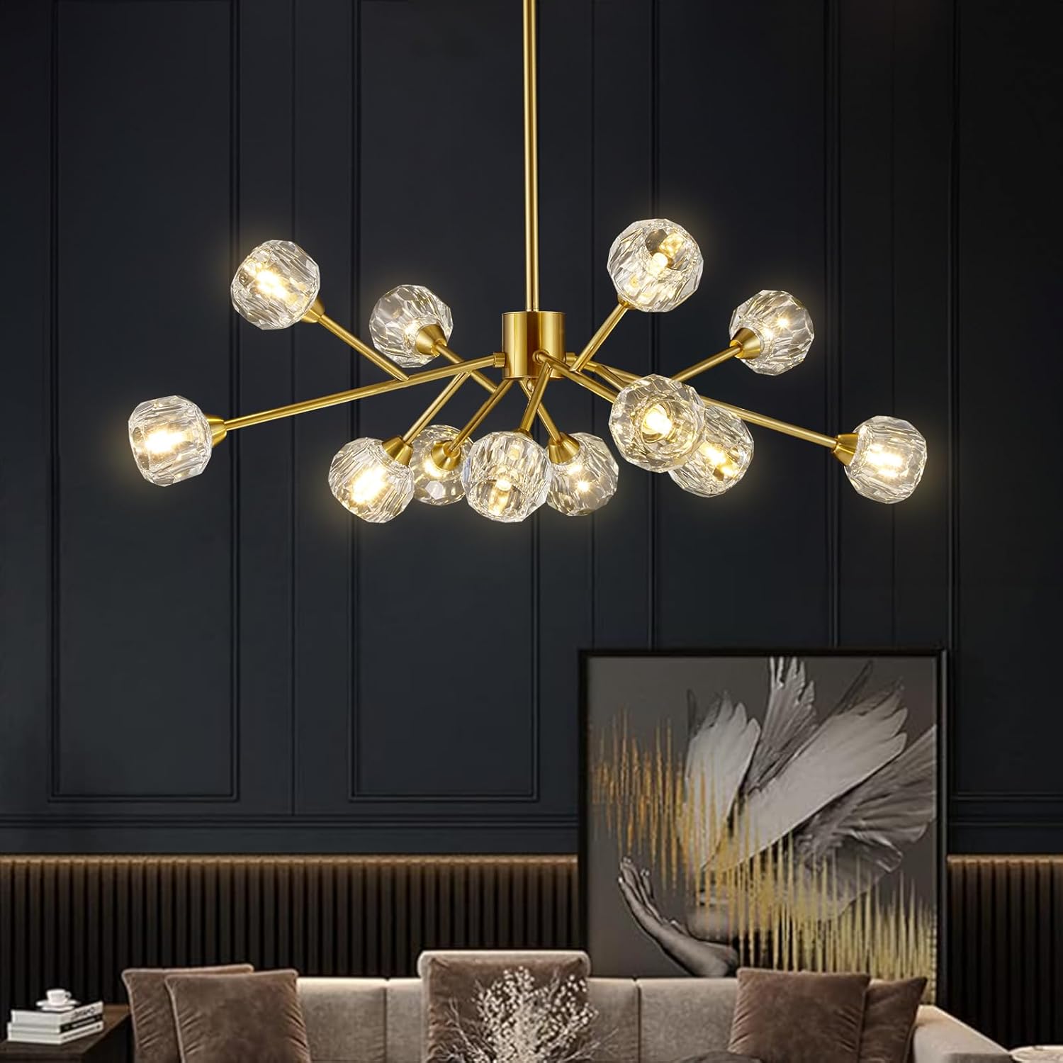 Luxe Black Chandelier — 36" — Brass