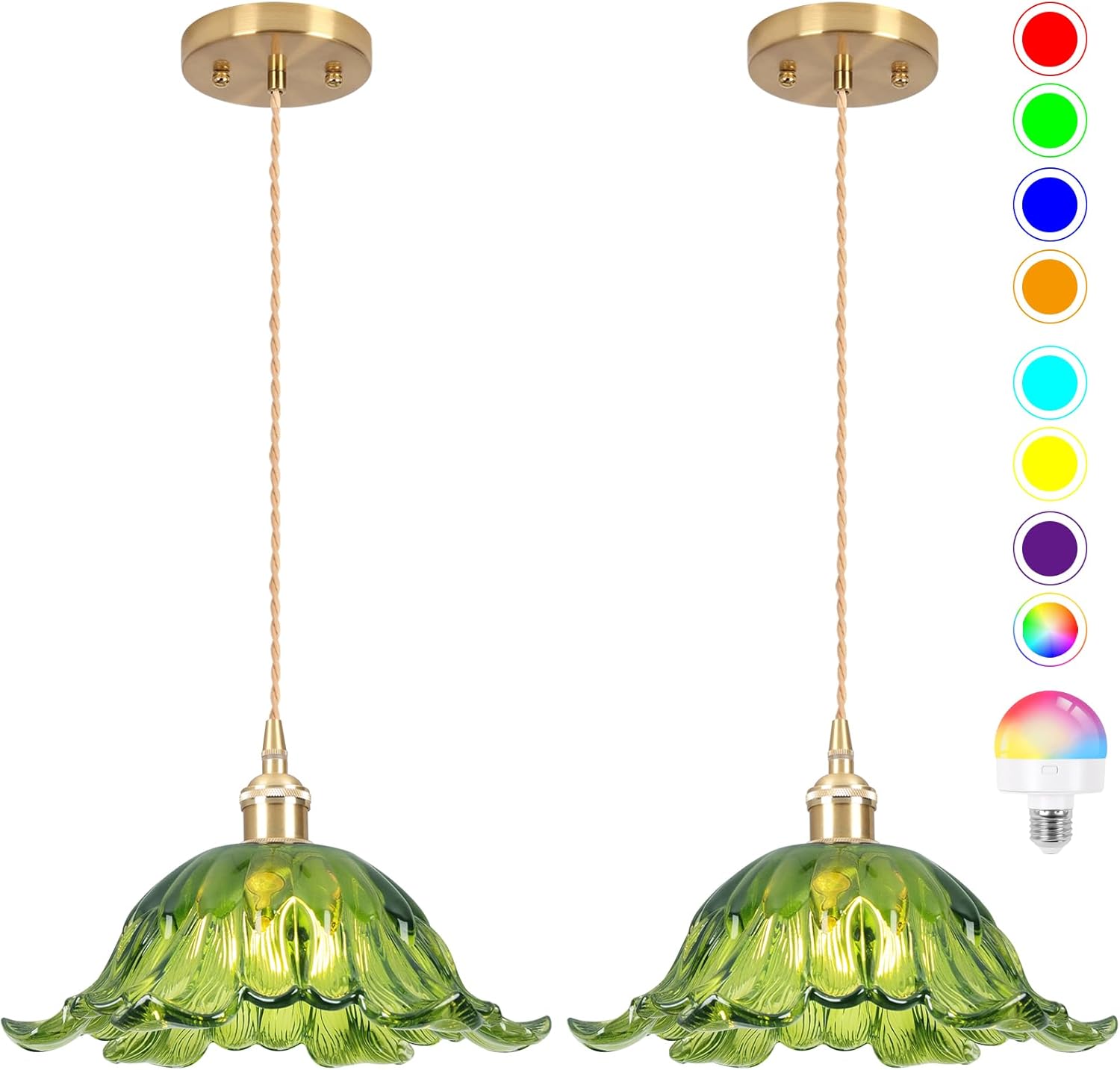 Blue Pendant Light — 11" — Flower Green