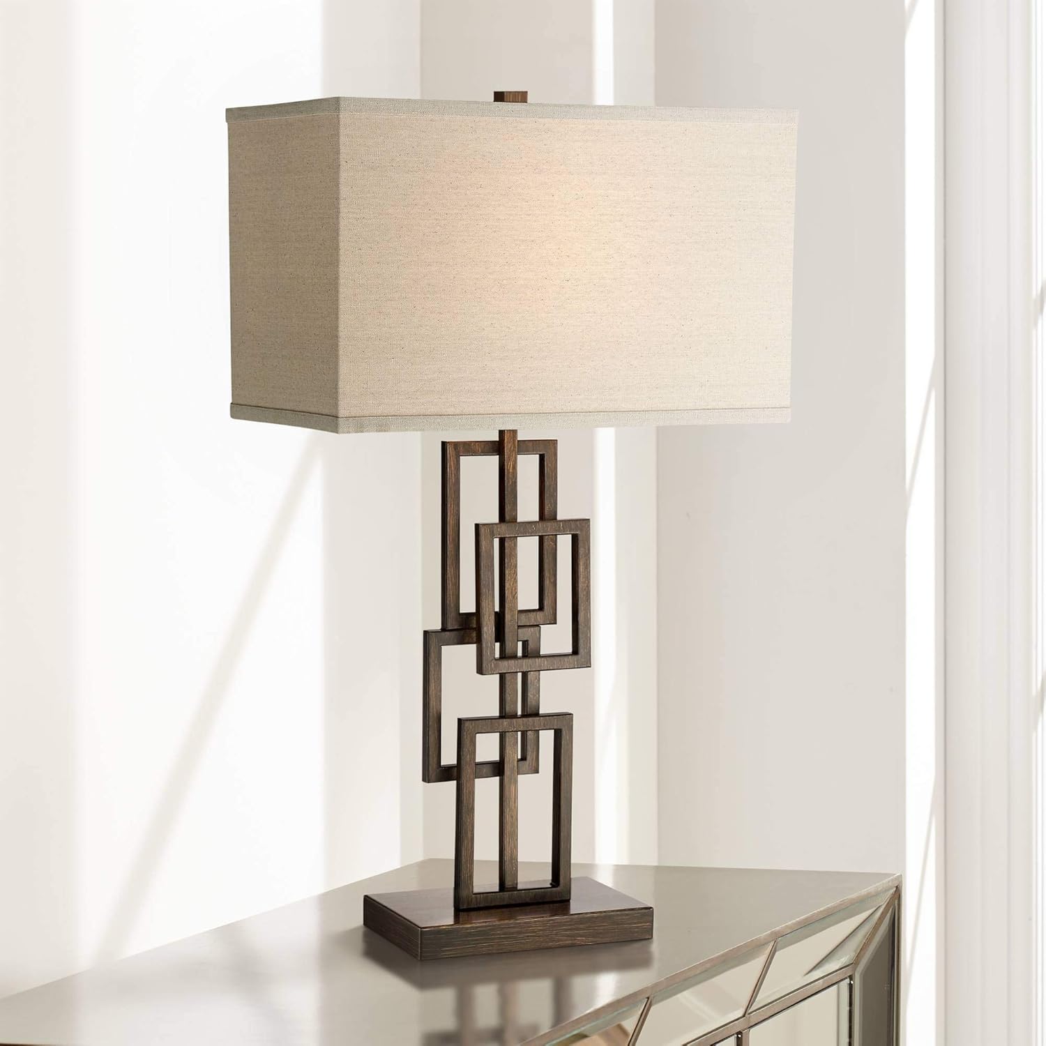 Linen Modern Gold Table Lamp — 2" — Single - Dark Bronze