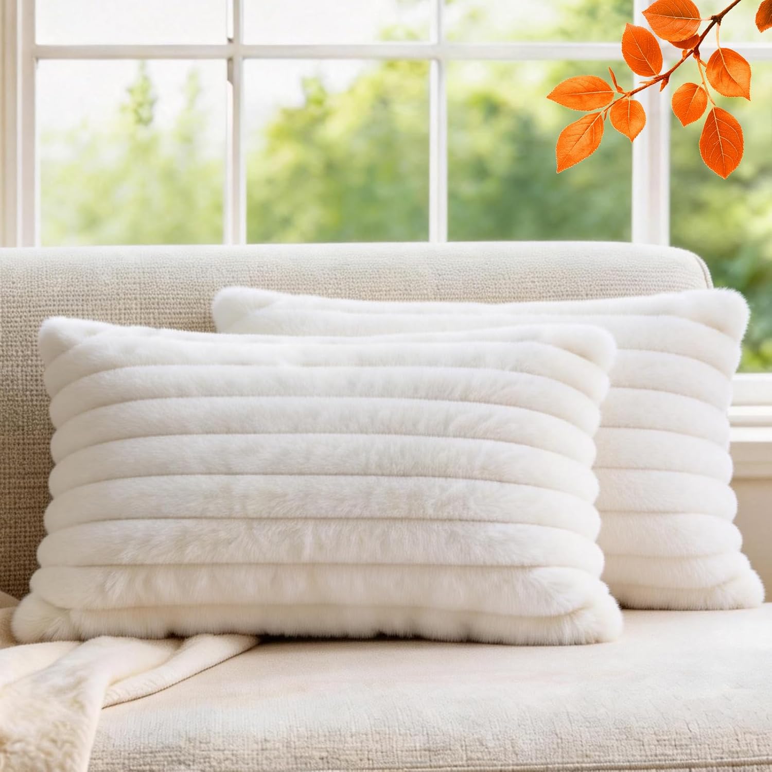 Velvet Farmhouse Beige Throw Pillow Cover — 18" — 1-cream White
