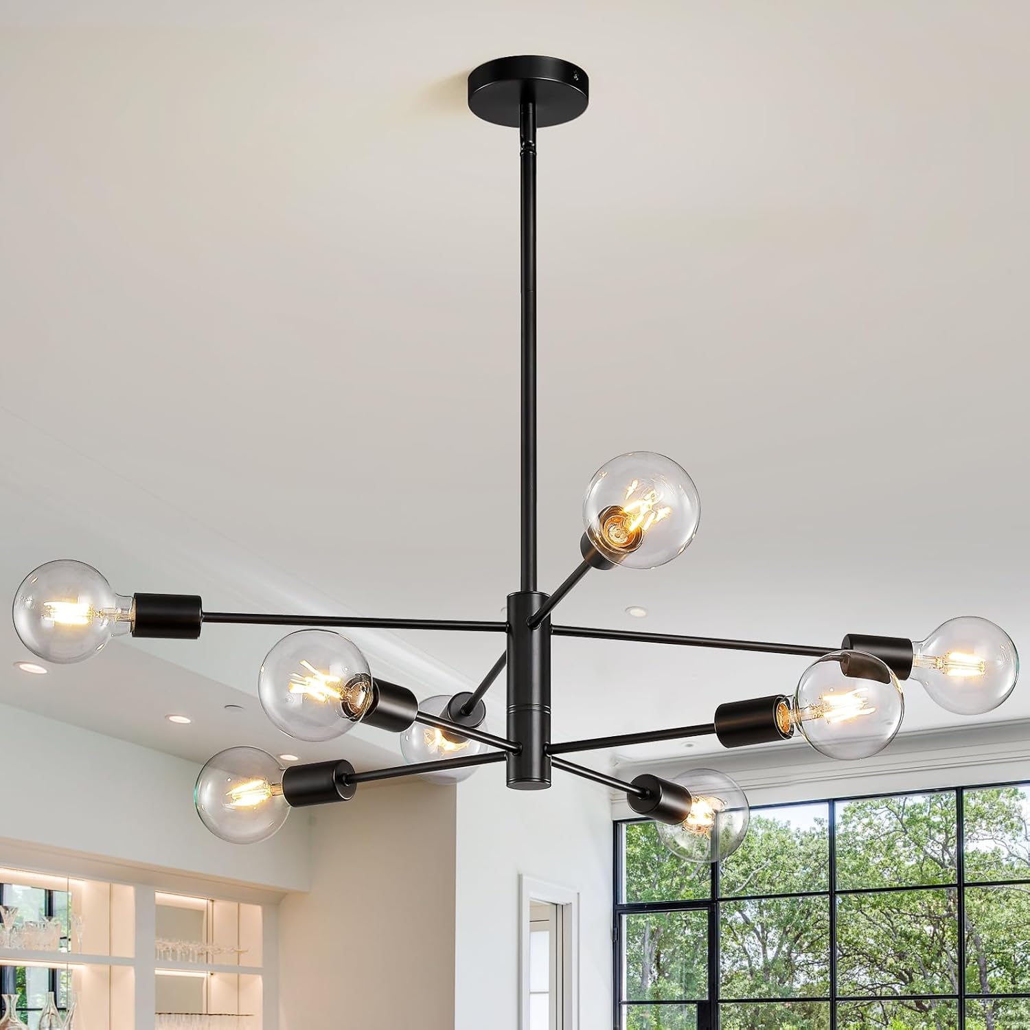 Adjustable Luxe Black Chandelier — 6-Light — Black