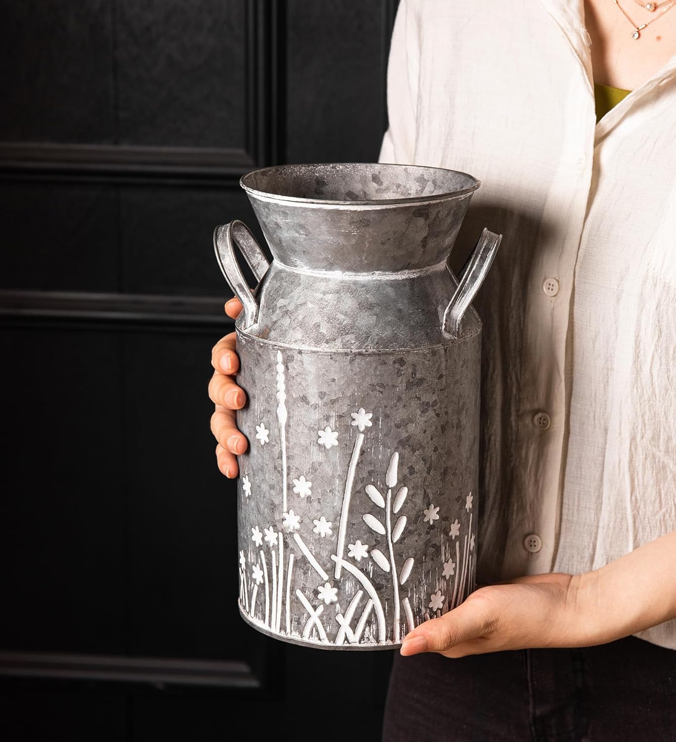 Vintage Farmhouse Metal Vase — Floral Milk Can