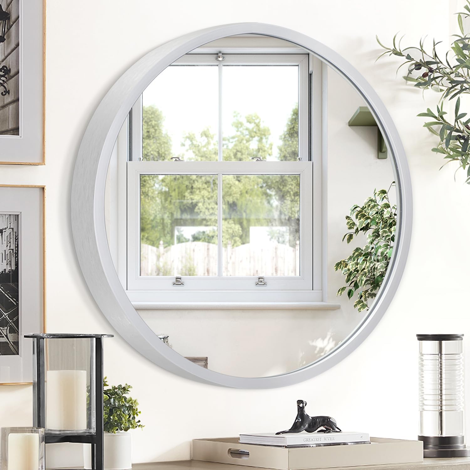 Round Black Wall Mirror — 12" — 16"L x 16"W