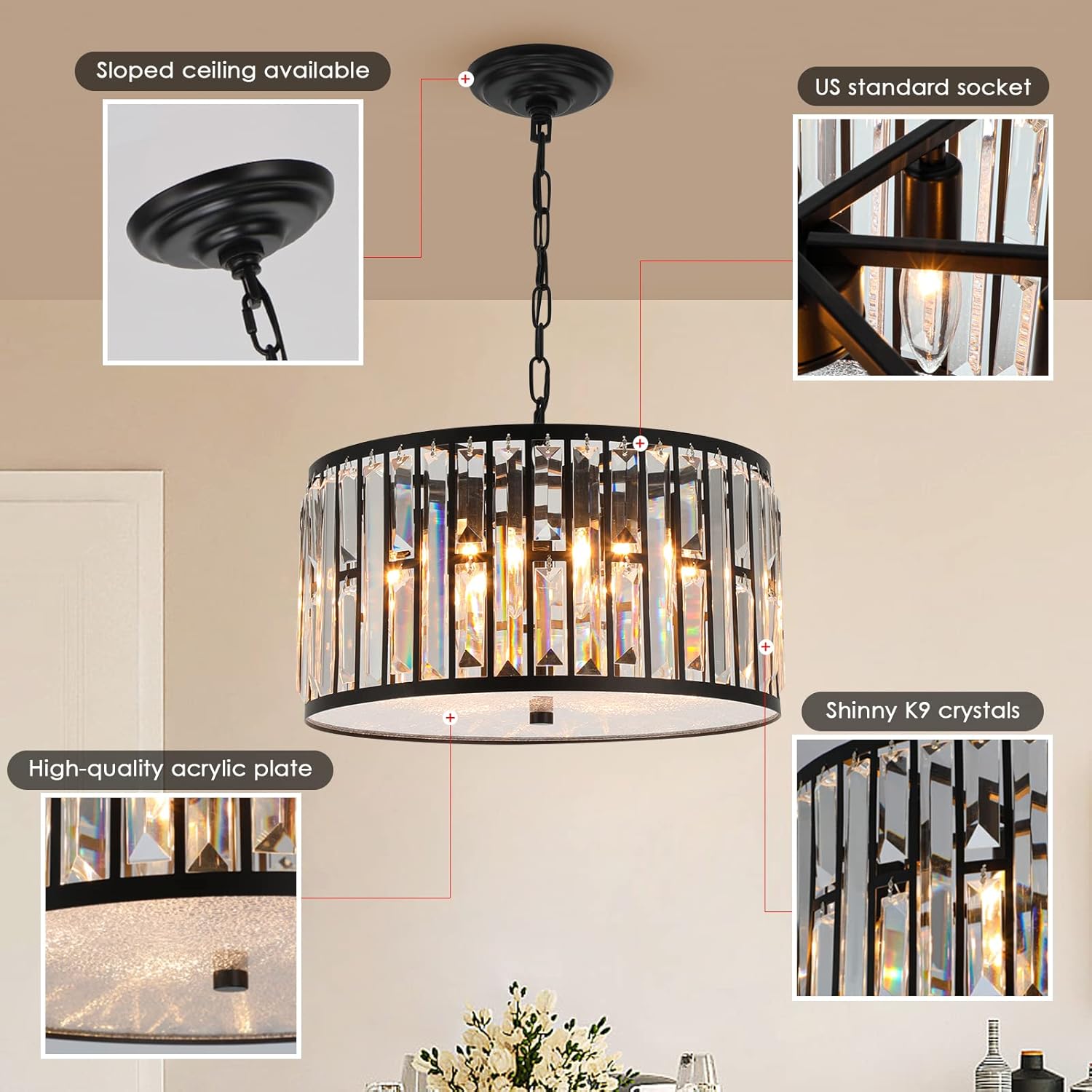 Luxe Glass Chandelier — 16" - View 8