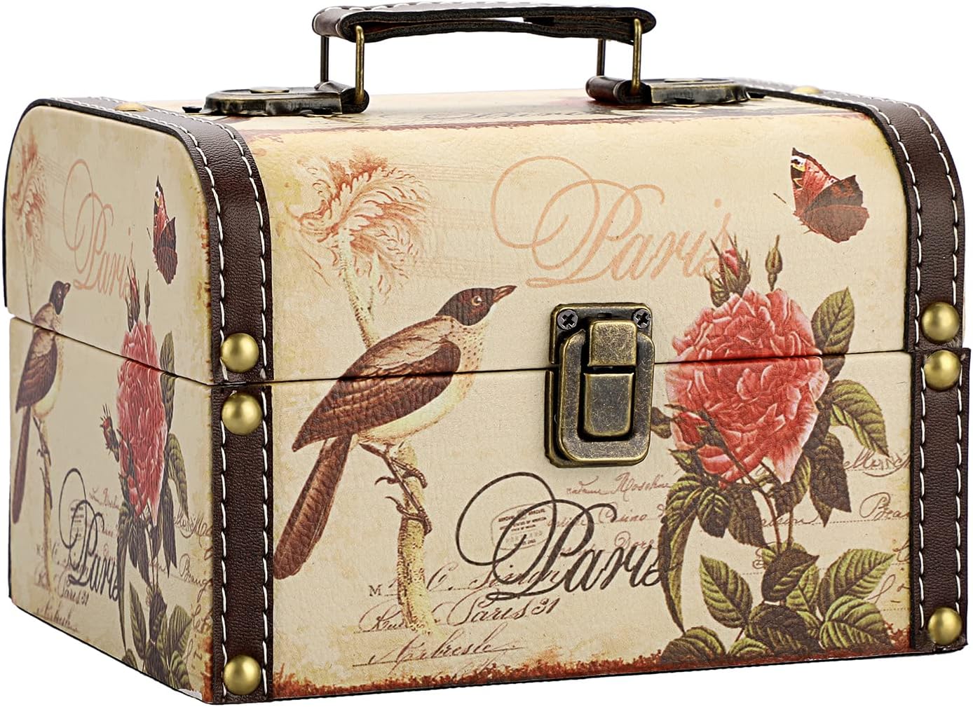 Wood Storage Basket — Bird + Flower Pattern