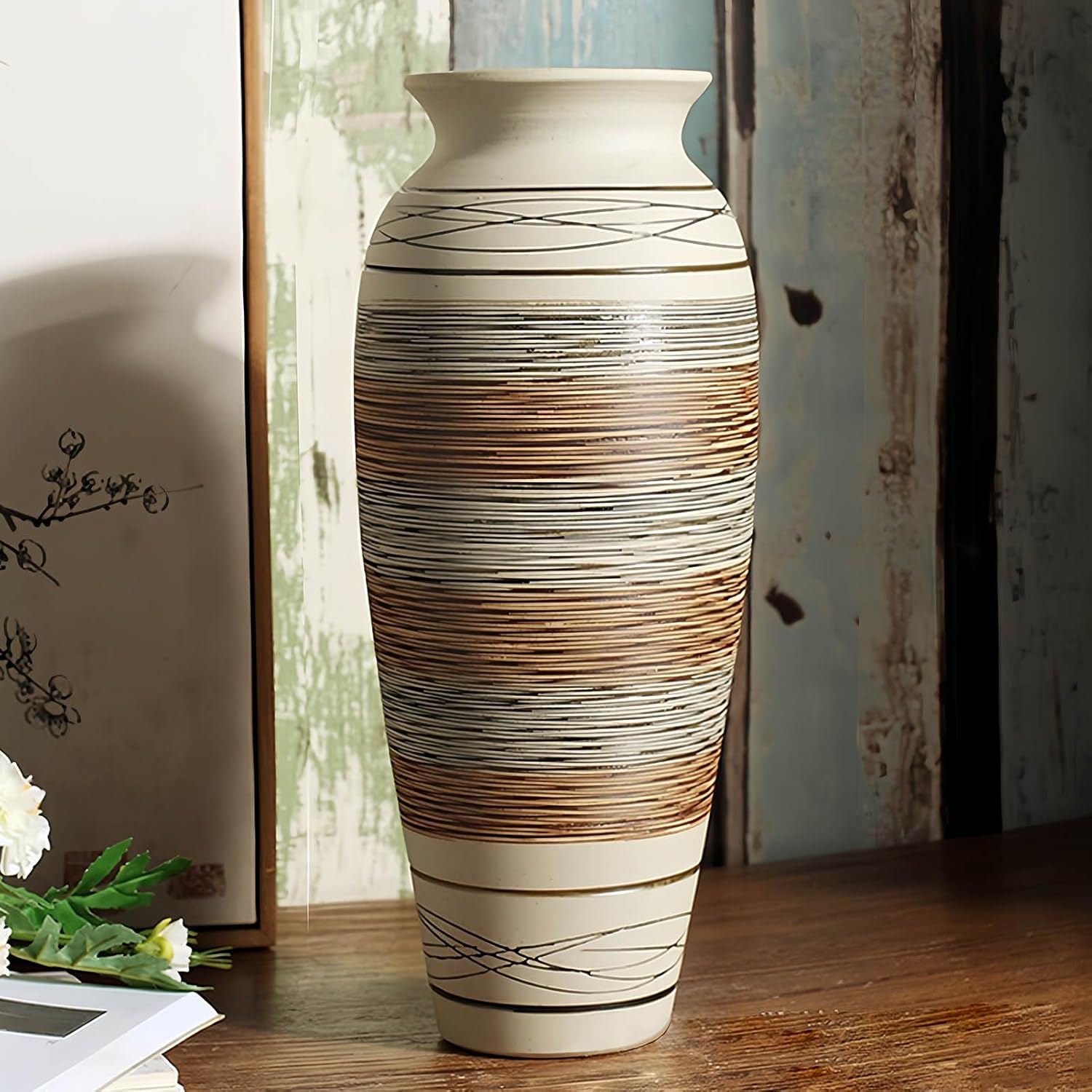 Vintage Boho Ceramic Flower Vase — 12.6" — B