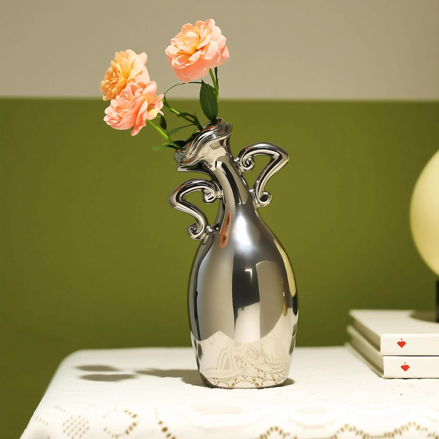 Modern Black Flower Vase — 7" — Silver