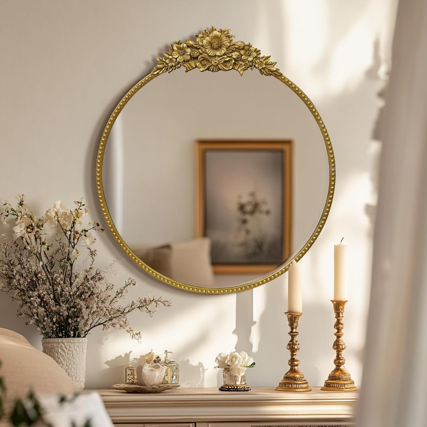 Round Luxe Black Wall Mirror — 28" - View 3