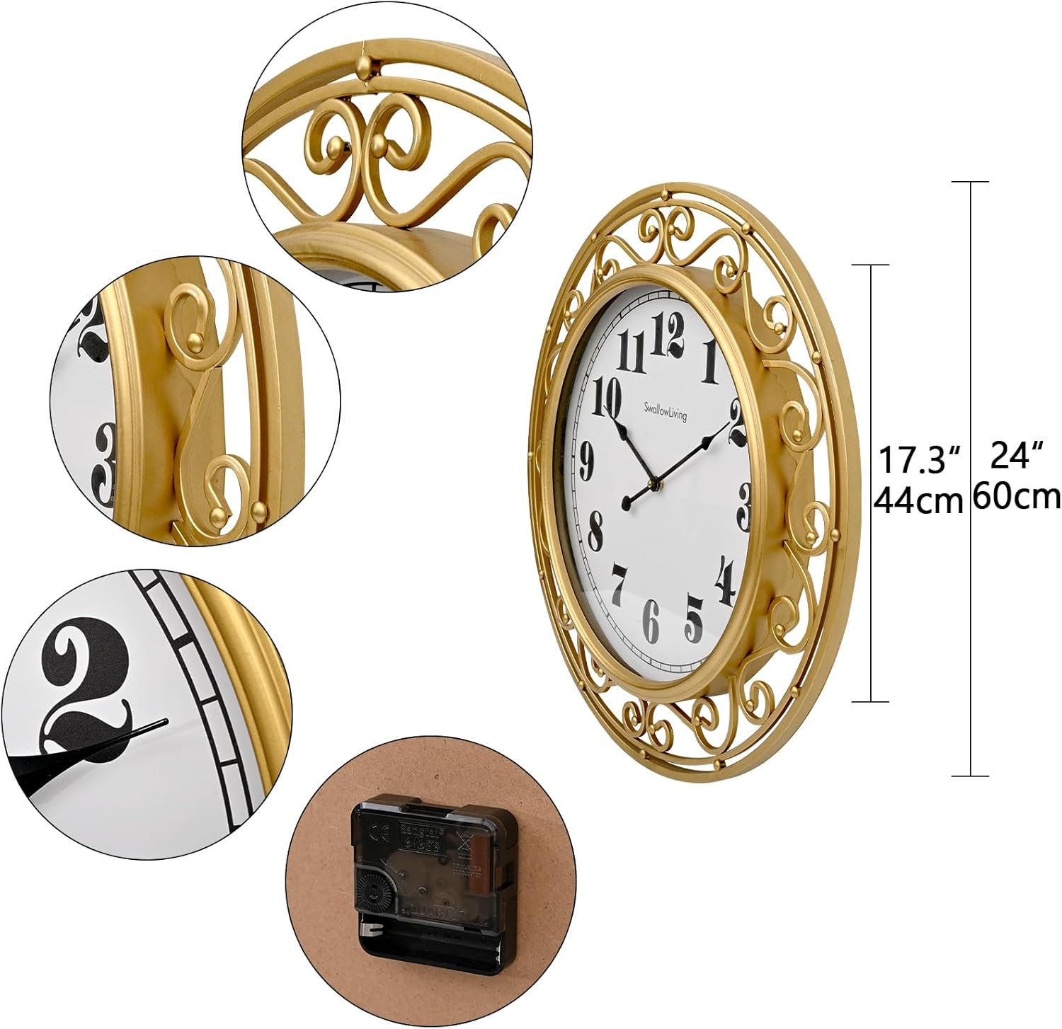 Battery Operated Luxe Black Wall Clock — 24" - View 3