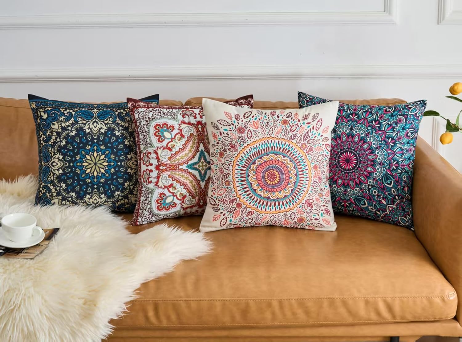 Velvet Boho Blue Throw Pillow Cover — 18" — 18" x 18" (Pack of 4)