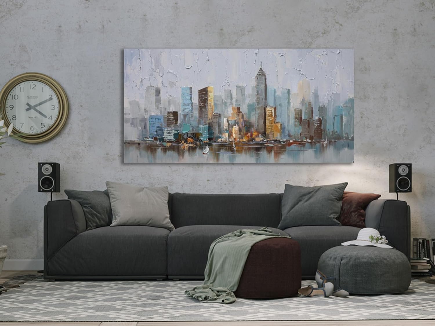Framed Modern Blue Canvas Wall Art — 40" - View 3